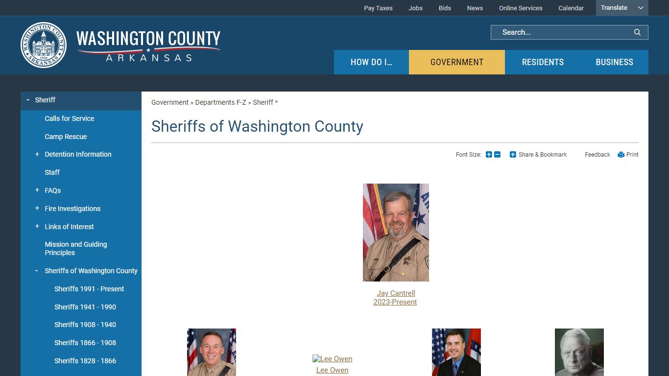 Sheriffs of Washington County | Washington County, AR