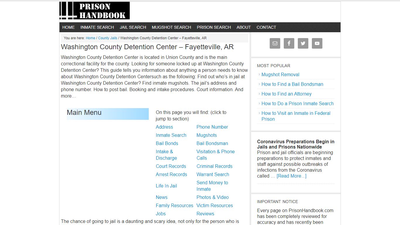 Washington County Detention Center – Fayetteville, AR - Prison Handbook